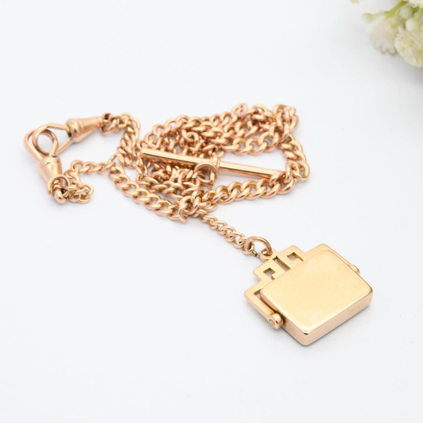 Antique 9ct Gold Necklace Double Albert Watch Chain with Spinning Carnelian Fob