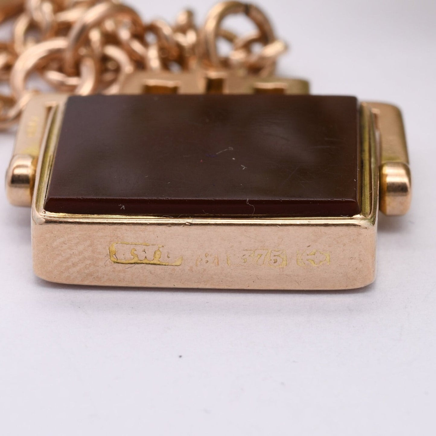 Antique 9ct Gold Necklace Double Albert Watch Chain with Spinning Carnelian Fob