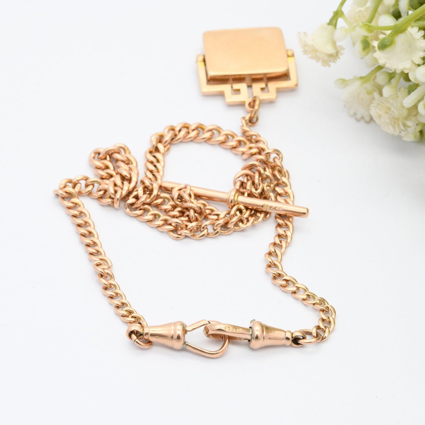 Antique 9ct Gold Necklace Double Albert Watch Chain with Spinning Carnelian Fob