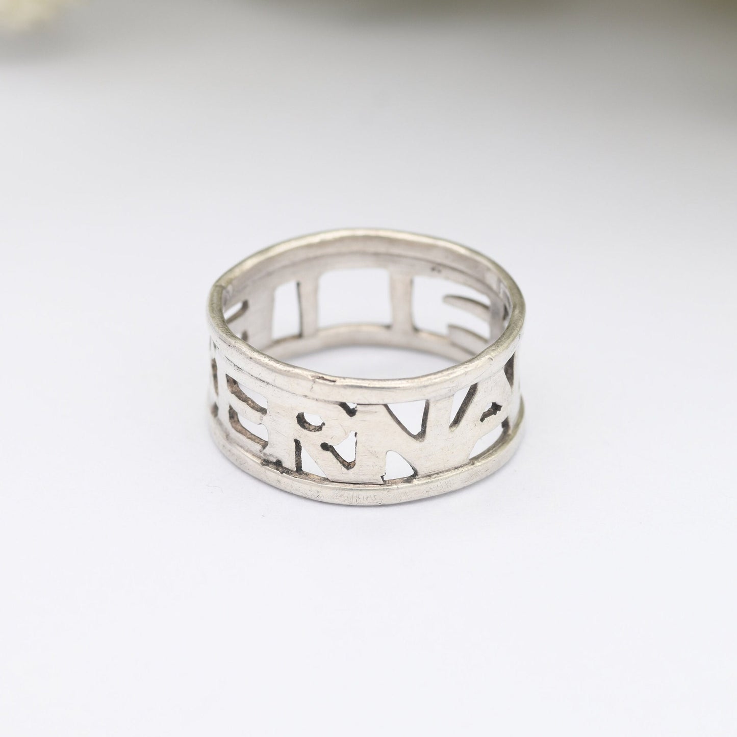 Vintage Sterling Silver Cut Out Name Band Ring Bernadette
