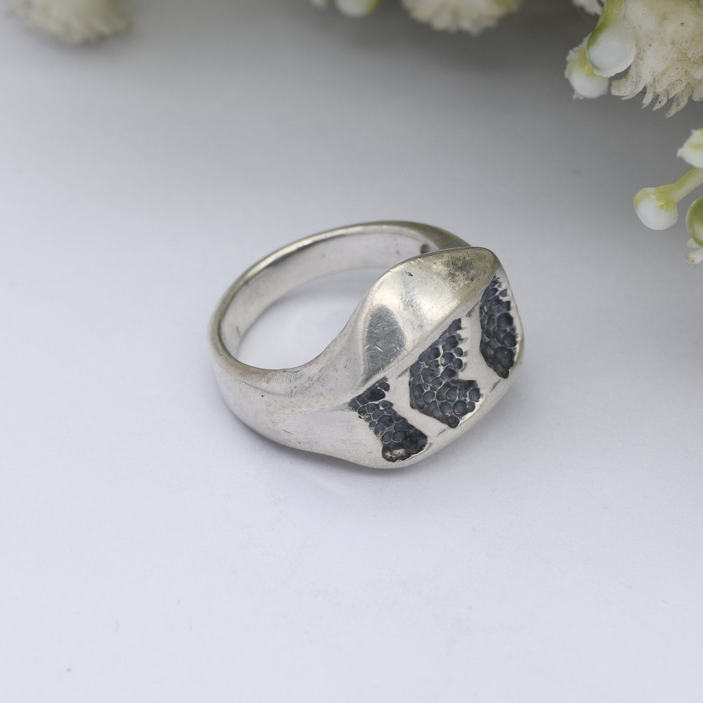 Vintage Chunky Sterling Silver Ring with Pitted Textured Crater Design