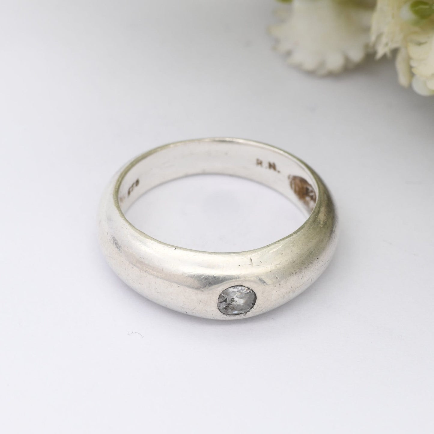 Vintage Sterling Silver Glass Stone Solitaire Ring