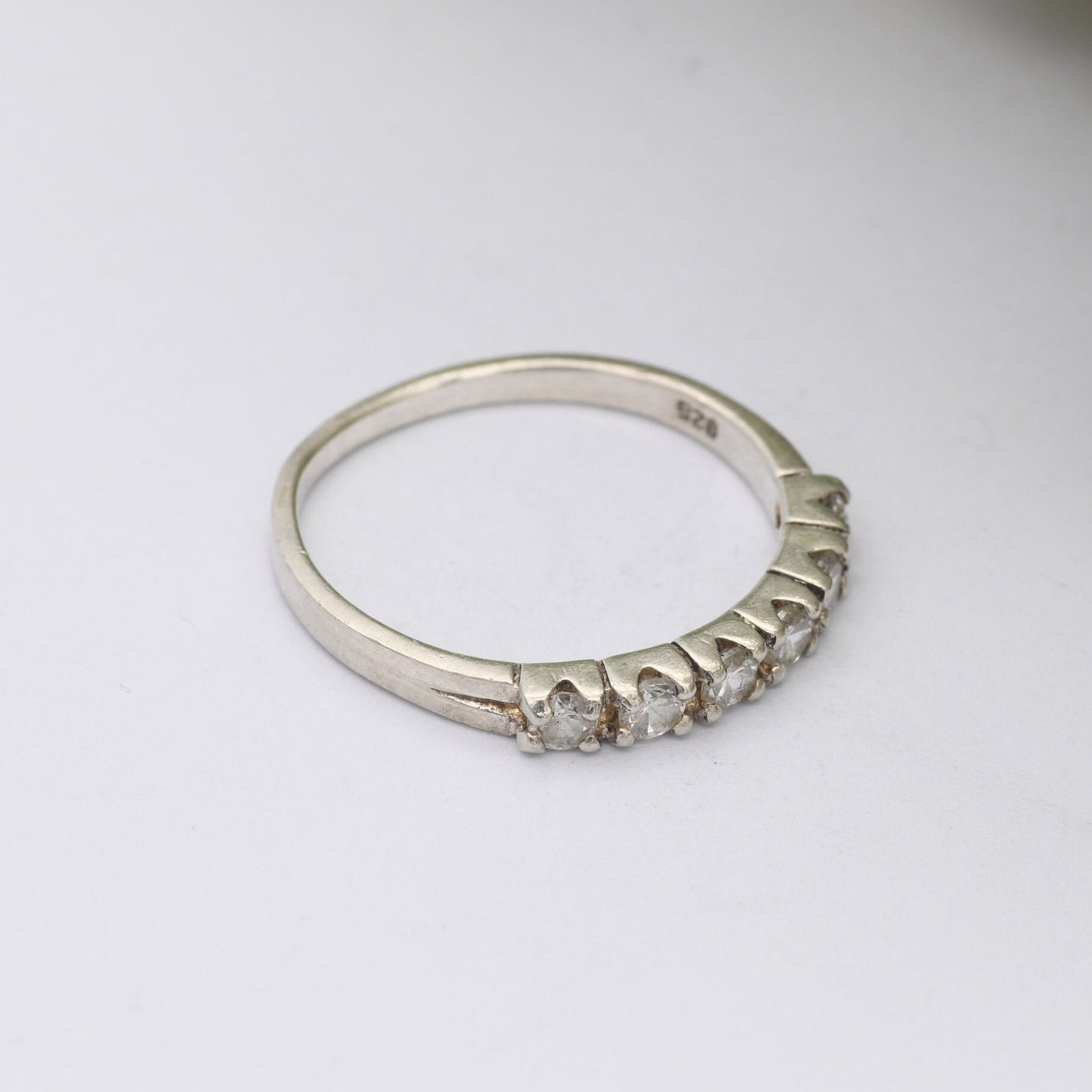 Vintage Sterling Silver CZ Ring with Band of 6 Clear Stones