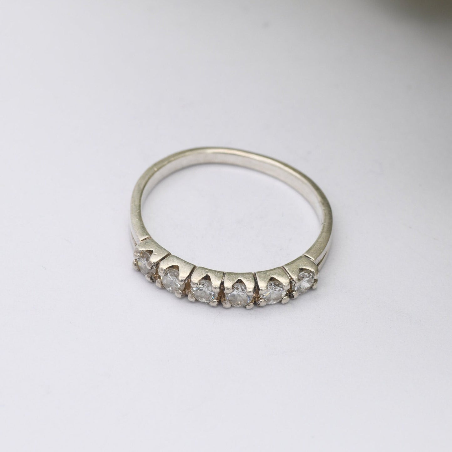 Vintage Sterling Silver CZ Ring with Band of 6 Clear Stones
