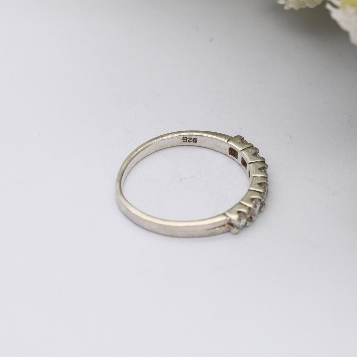 Vintage Sterling Silver CZ Ring with Band of 6 Clear Stones