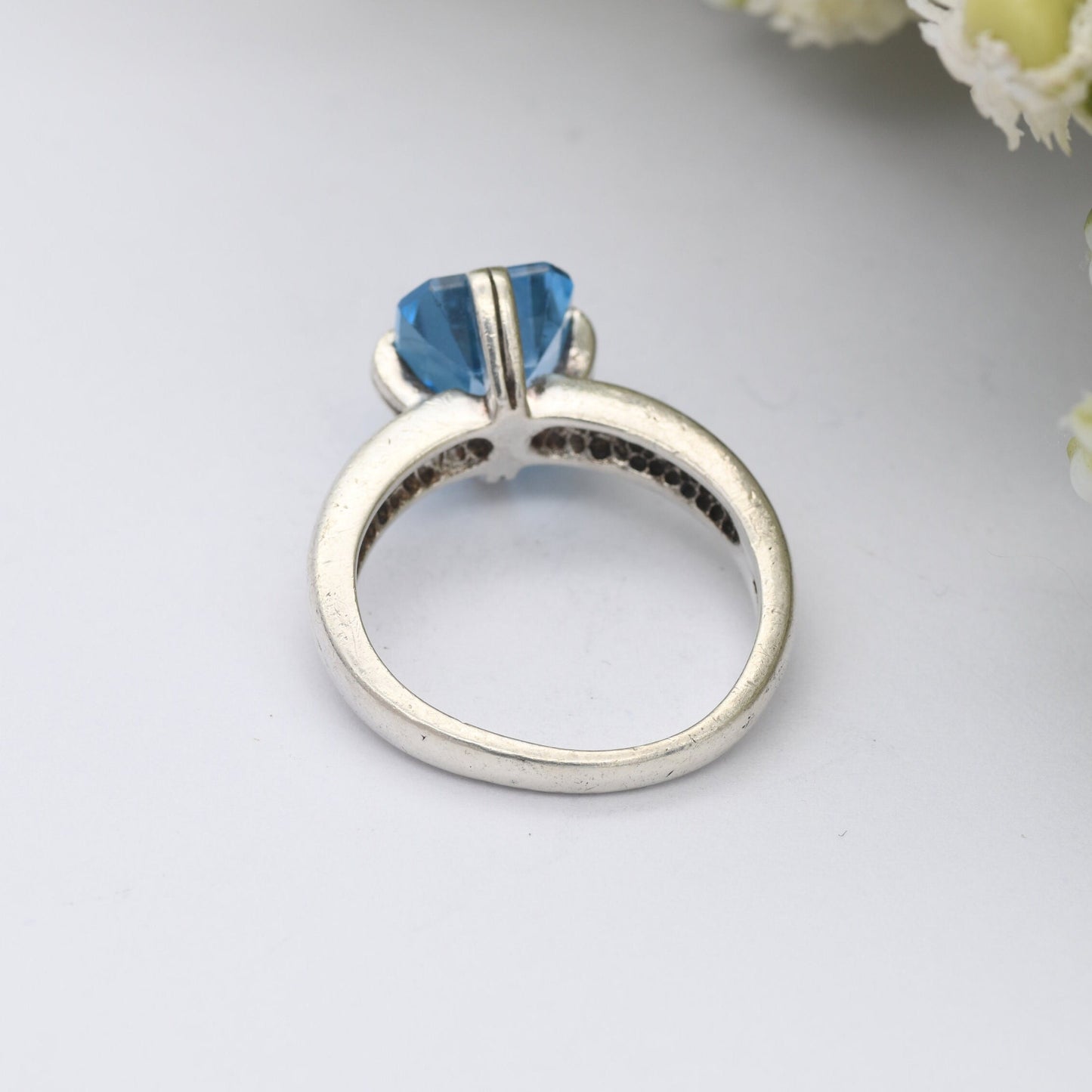 Sterling Silver Blue Stone Square Solitaire Ring