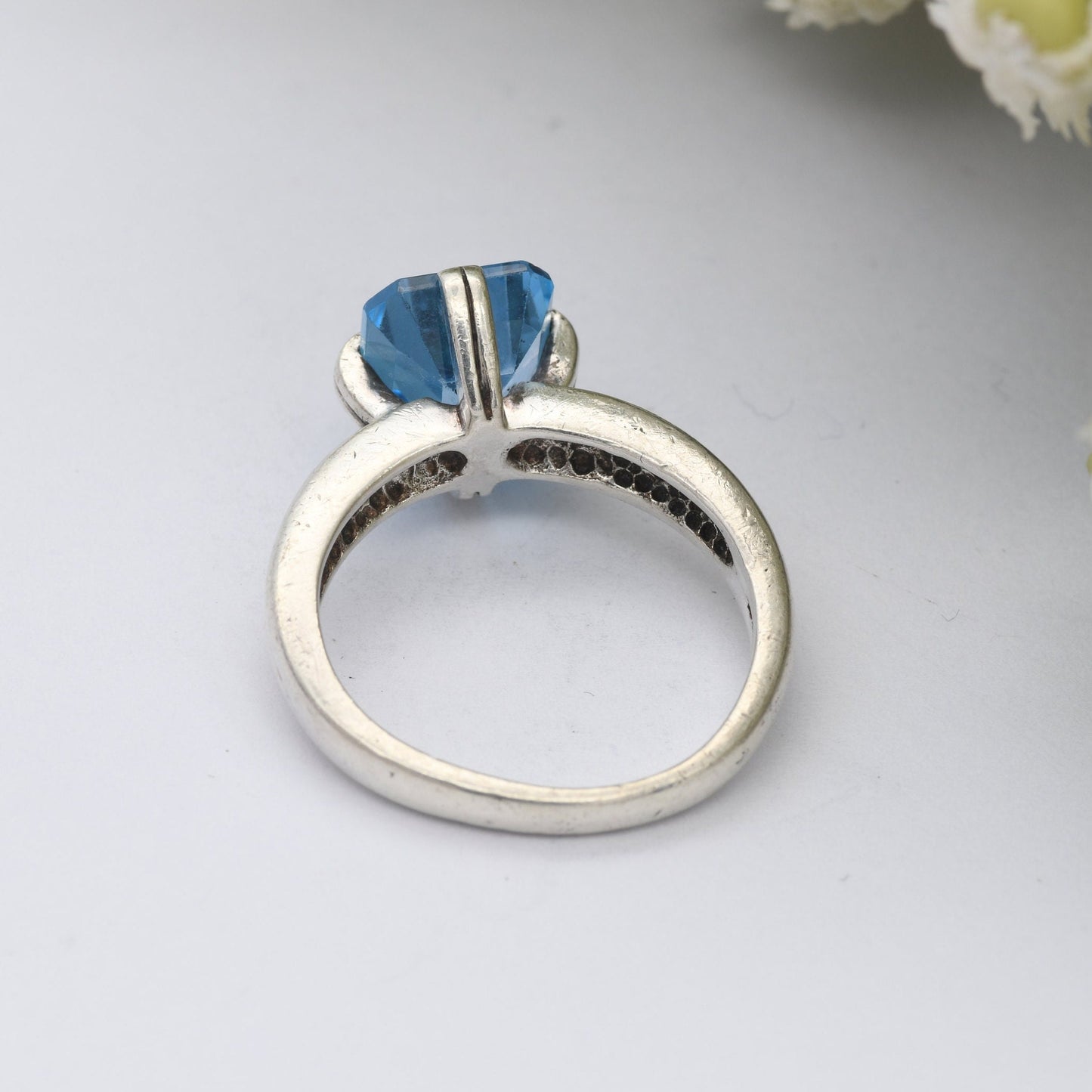 Sterling Silver Blue Stone Square Solitaire Ring