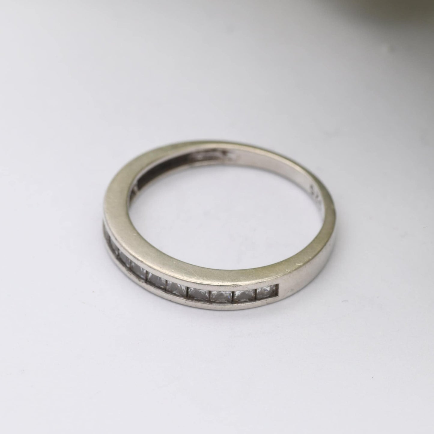 Vintage Sterling Silver CZ Half Eternity Ring with Square Stones