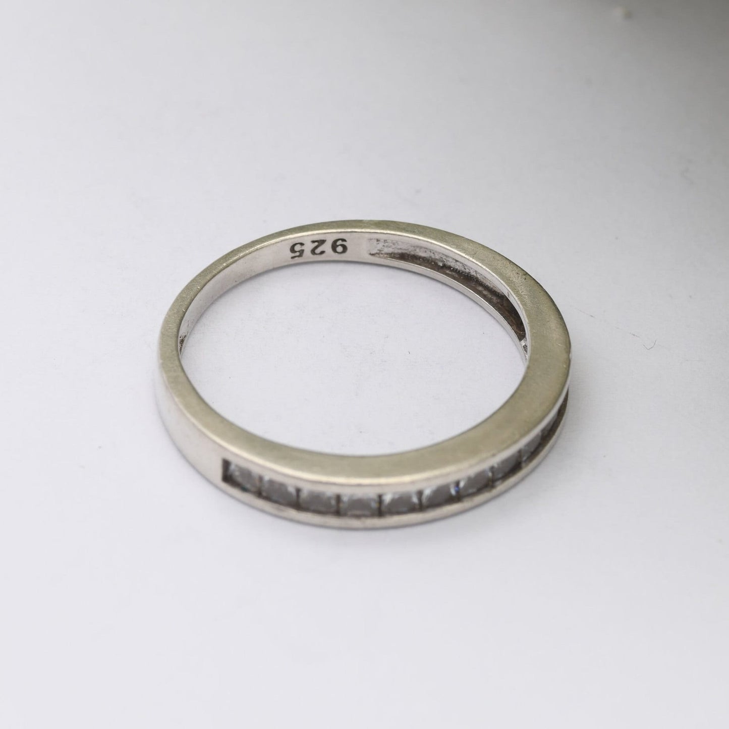 Vintage Sterling Silver CZ Half Eternity Ring with Square Stones