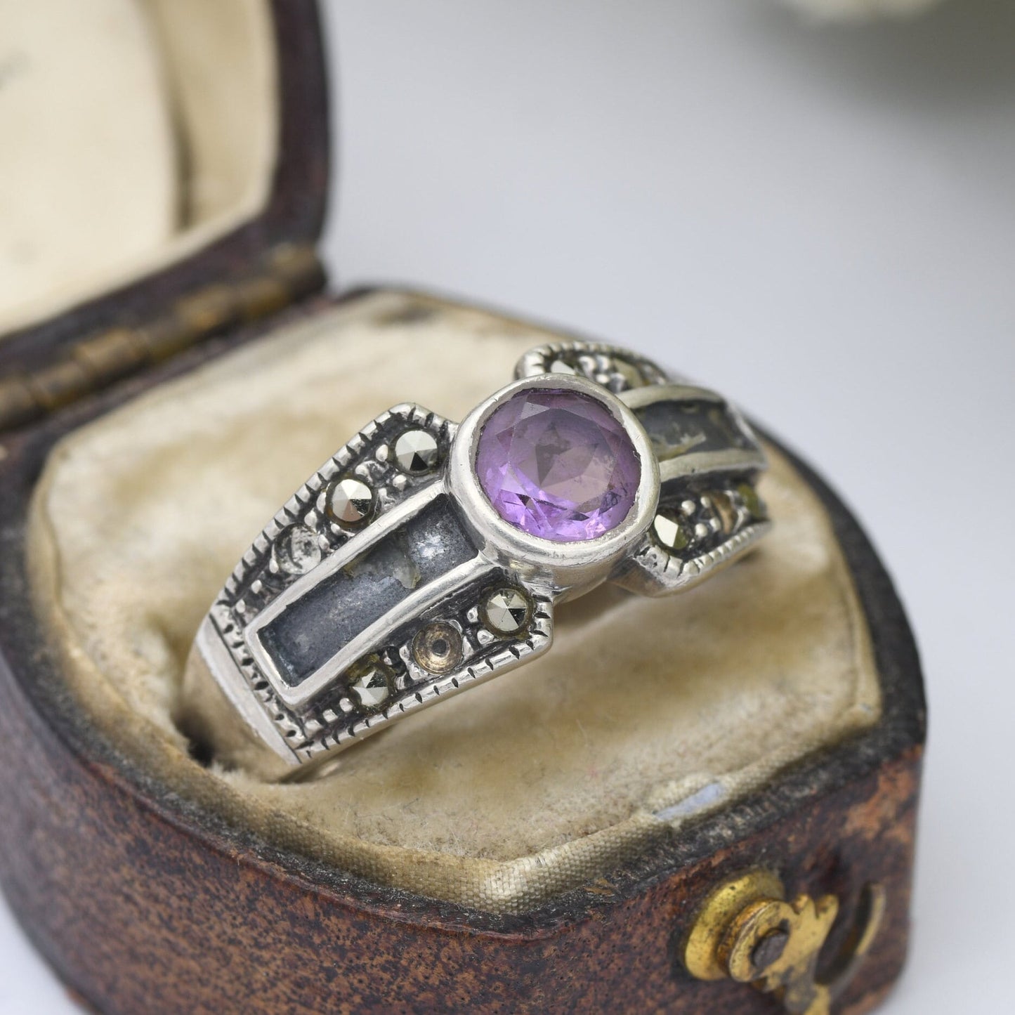 Sterling Silver Amethyst Marcasite Ring