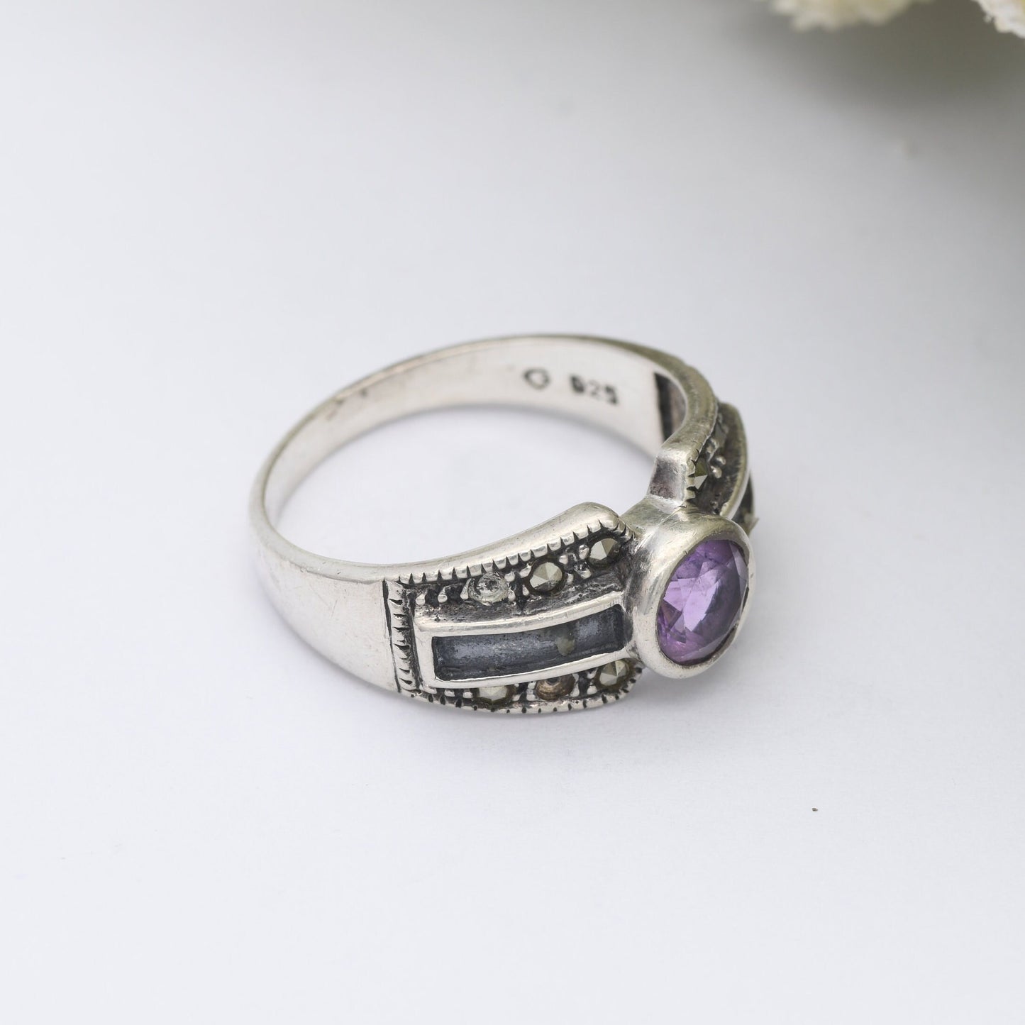 Sterling Silver Amethyst Marcasite Ring