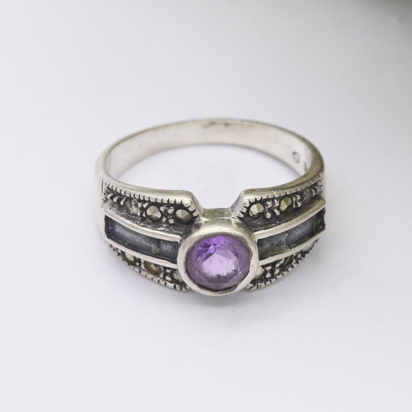 Sterling Silver Amethyst Marcasite Ring