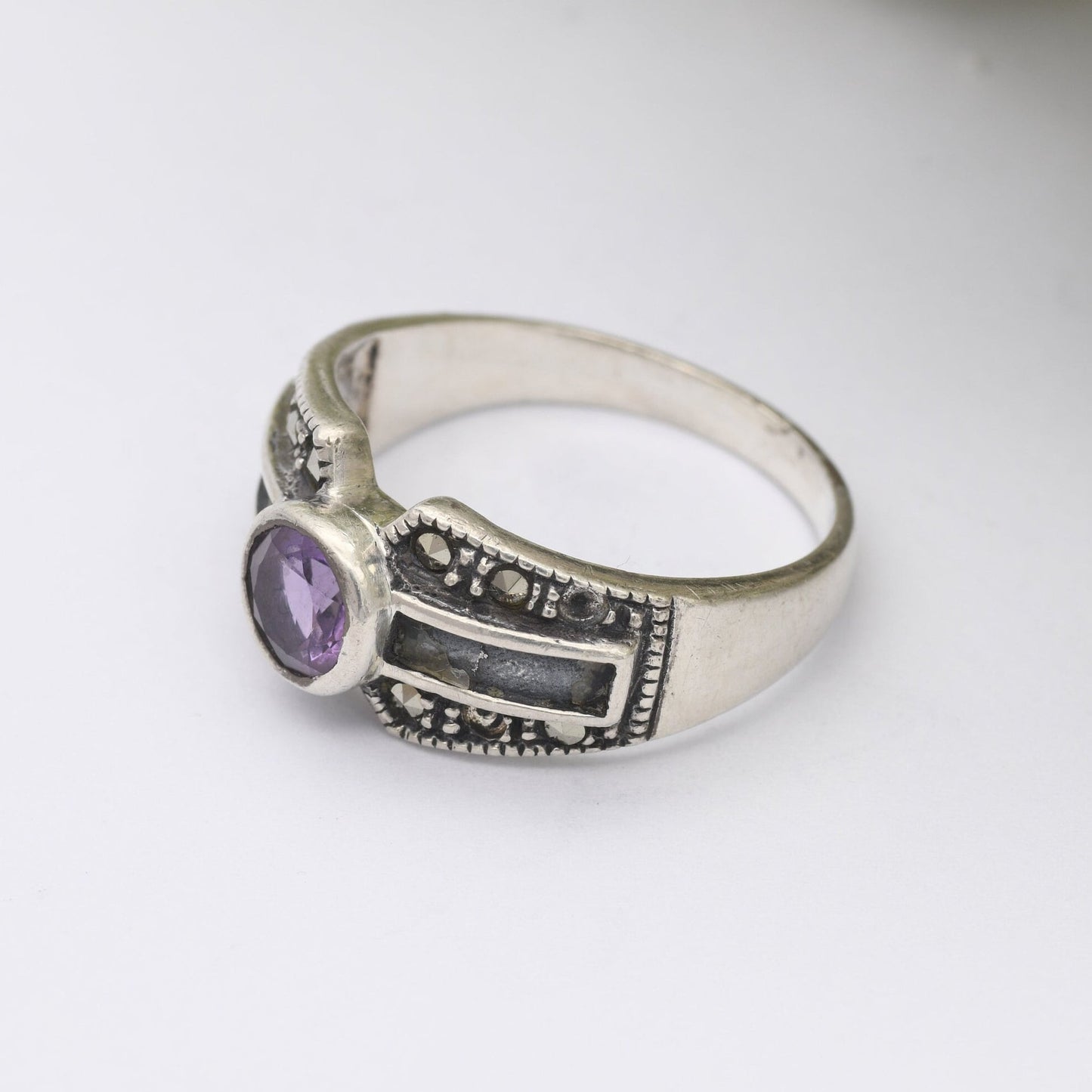 Sterling Silver Amethyst Marcasite Ring