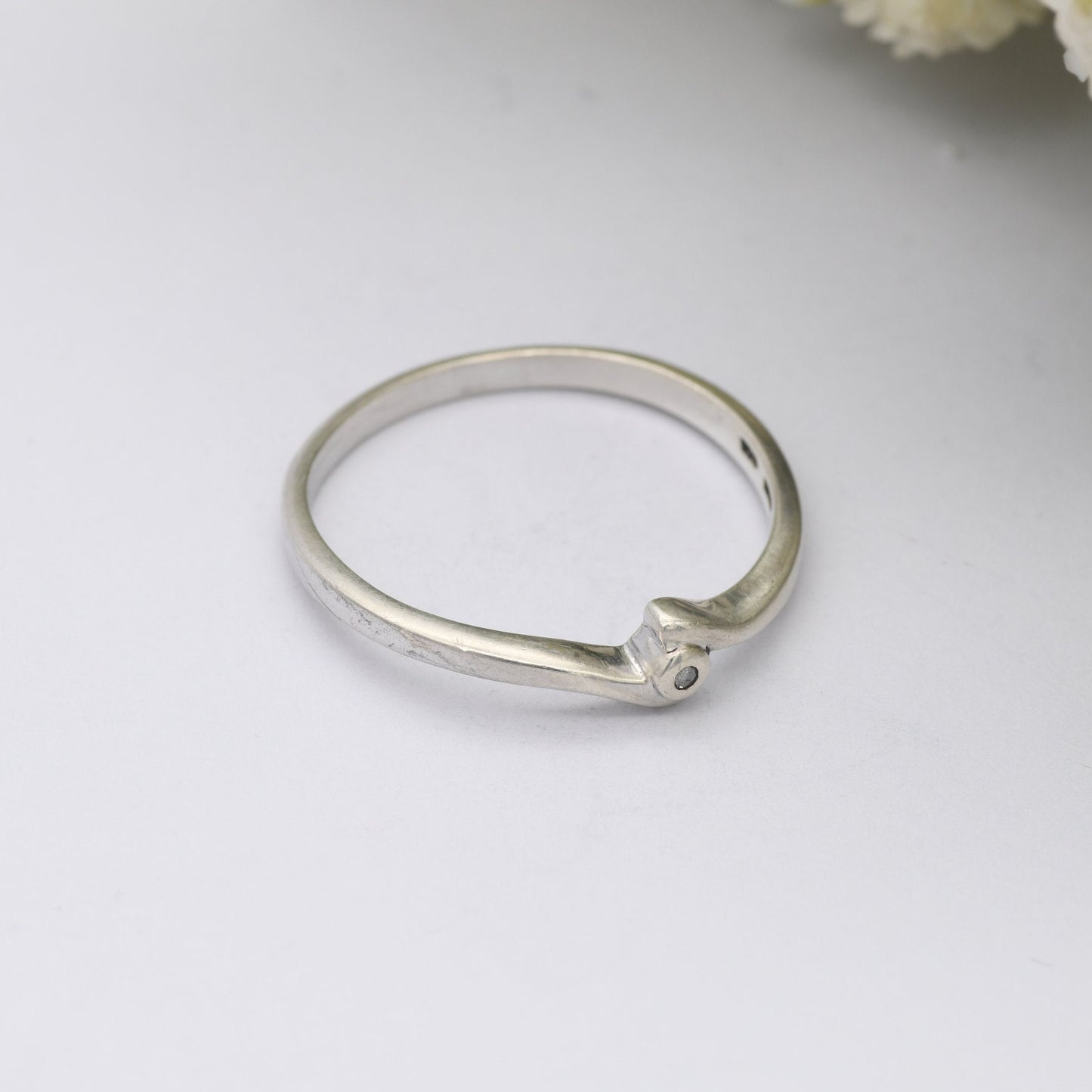 Vintage Sterling Silver Diamond Solitaire Ring