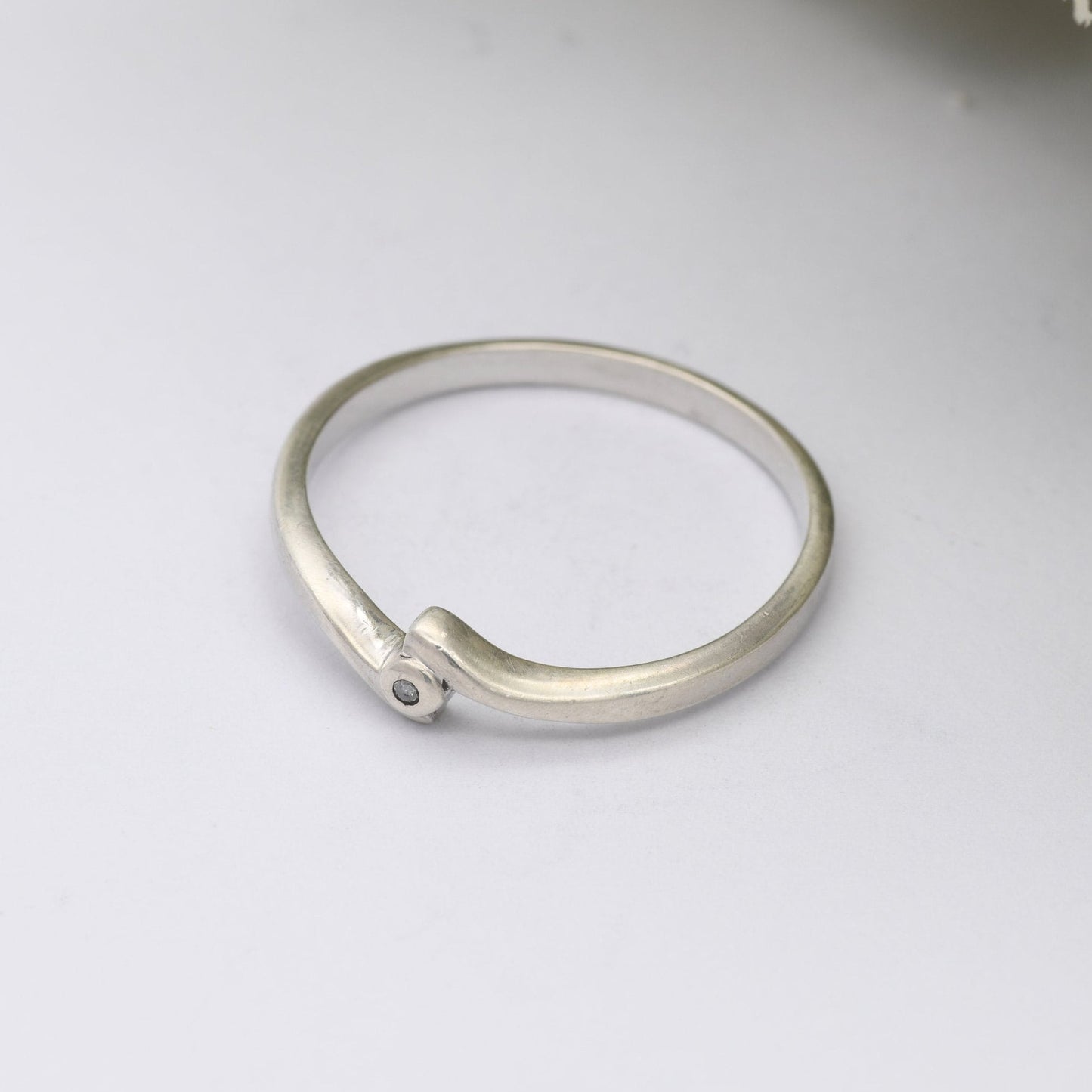 Vintage Sterling Silver Diamond Solitaire Ring