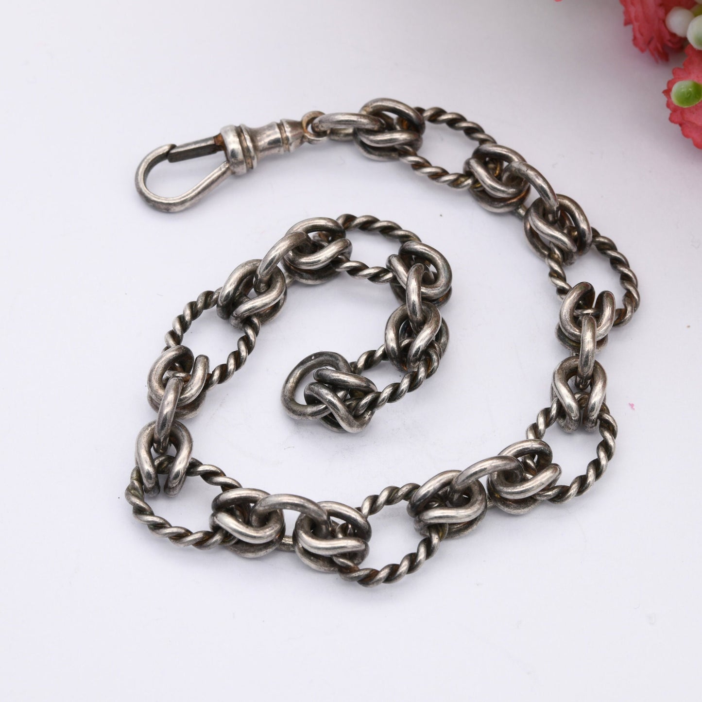 Vintage Sterling Silver Rope Link Chain Bracelet with Dog Clip Clasp 1994