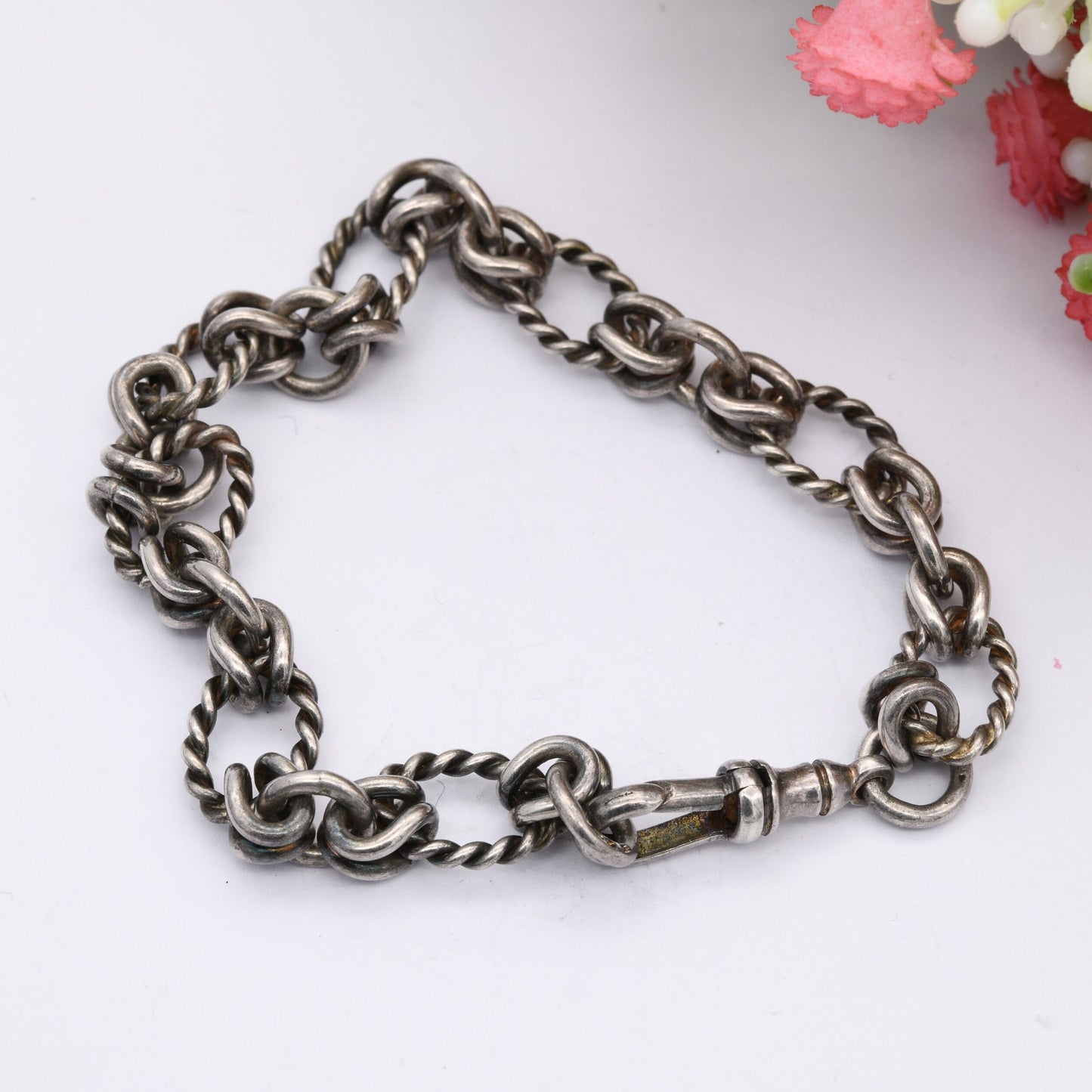 Vintage Sterling Silver Rope Link Chain Bracelet with Dog Clip Clasp 1994