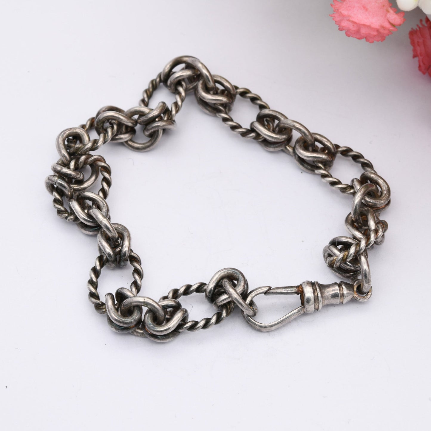 Vintage Sterling Silver Rope Link Chain Bracelet with Dog Clip Clasp 1994