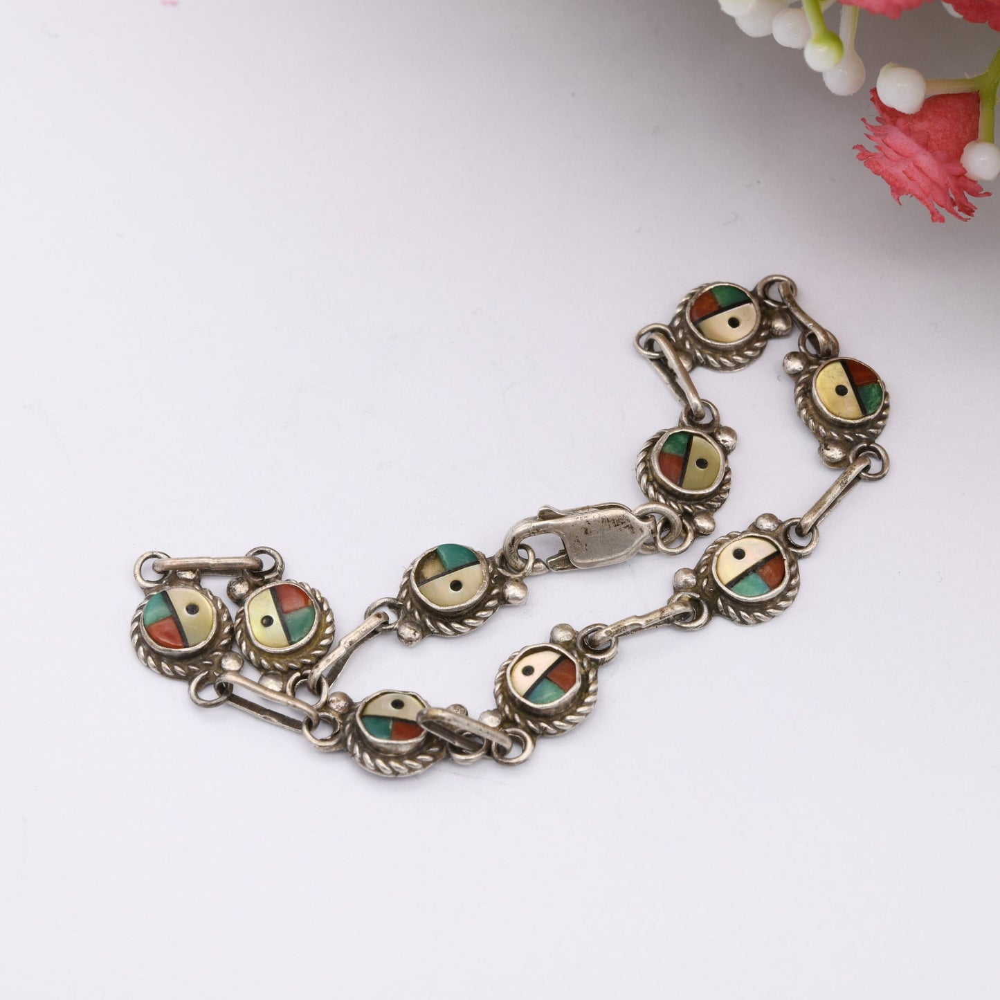 Vintage Zuni Sunface Sterling Silver Panel Bracelet