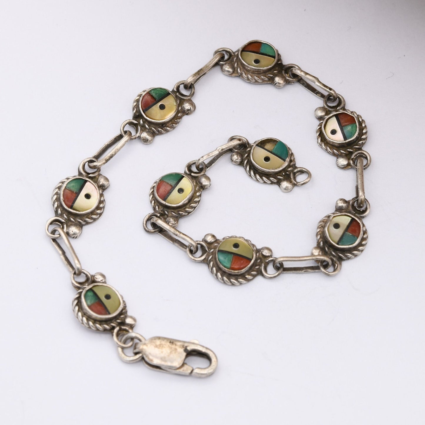 Vintage Zuni Sunface Sterling Silver Panel Bracelet