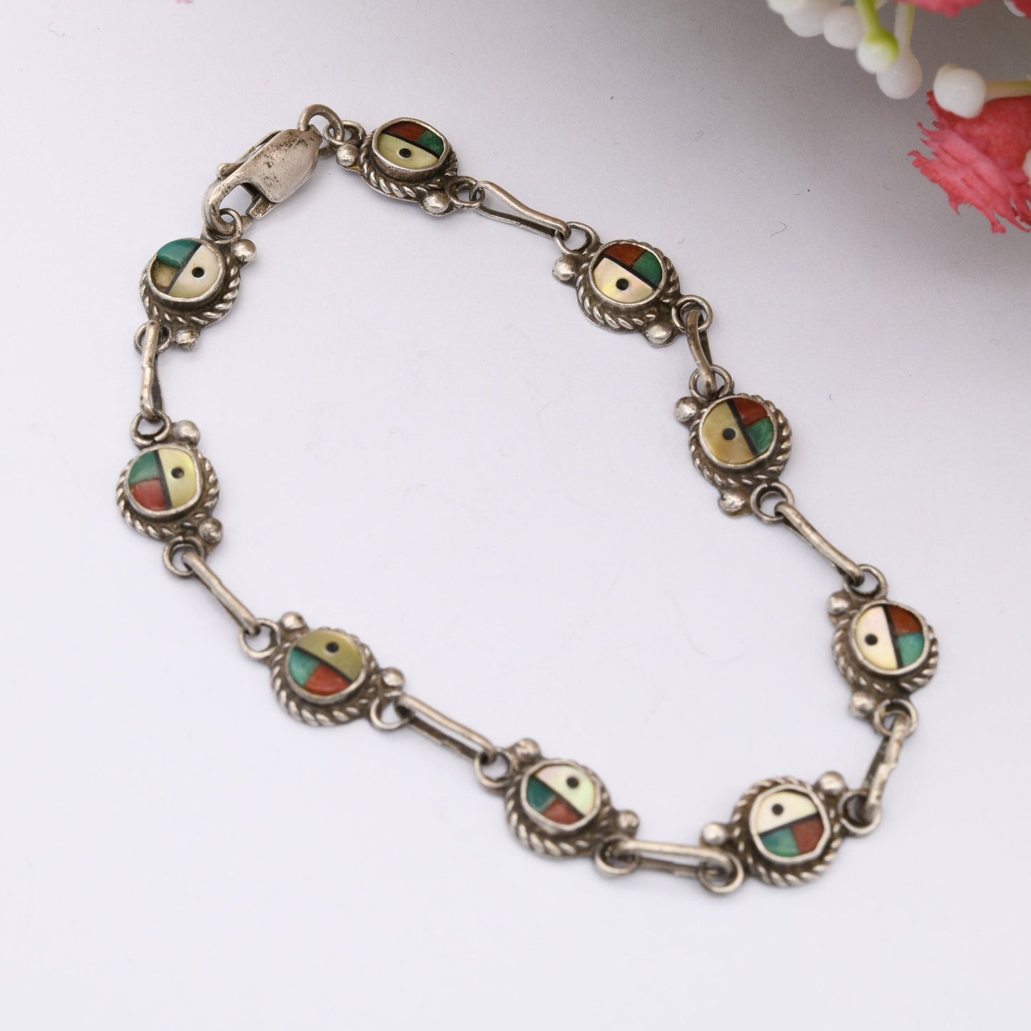 Vintage Zuni Sunface Sterling Silver Panel Bracelet