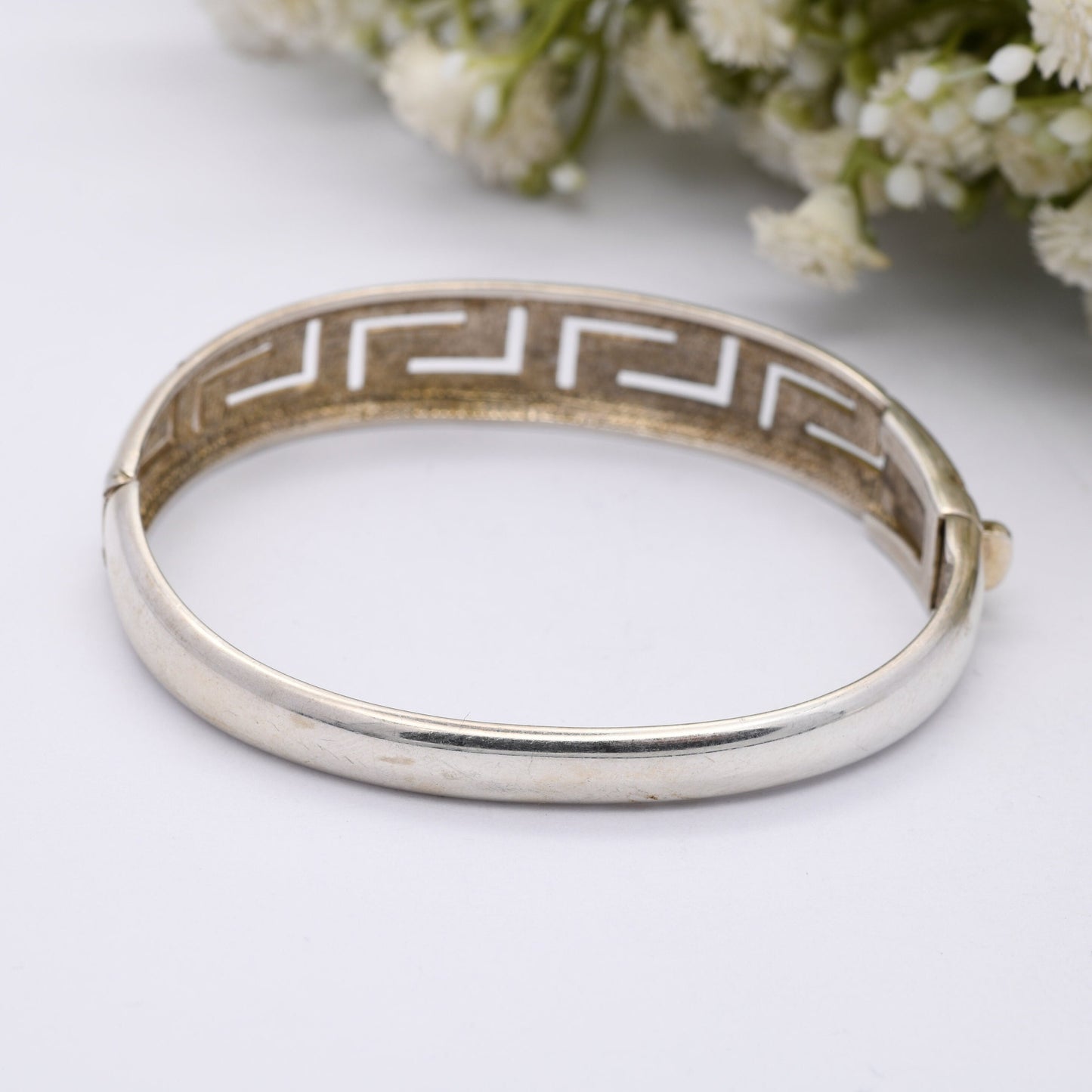Vintage Sterling Silver Greek Key Bangle Bracelet
