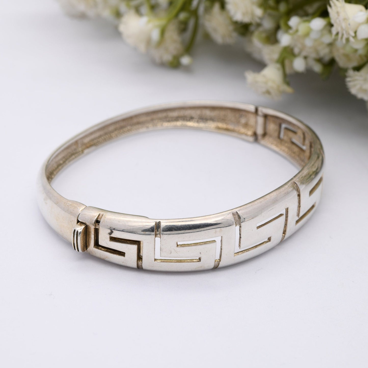 Vintage Sterling Silver Greek Key Bangle Bracelet