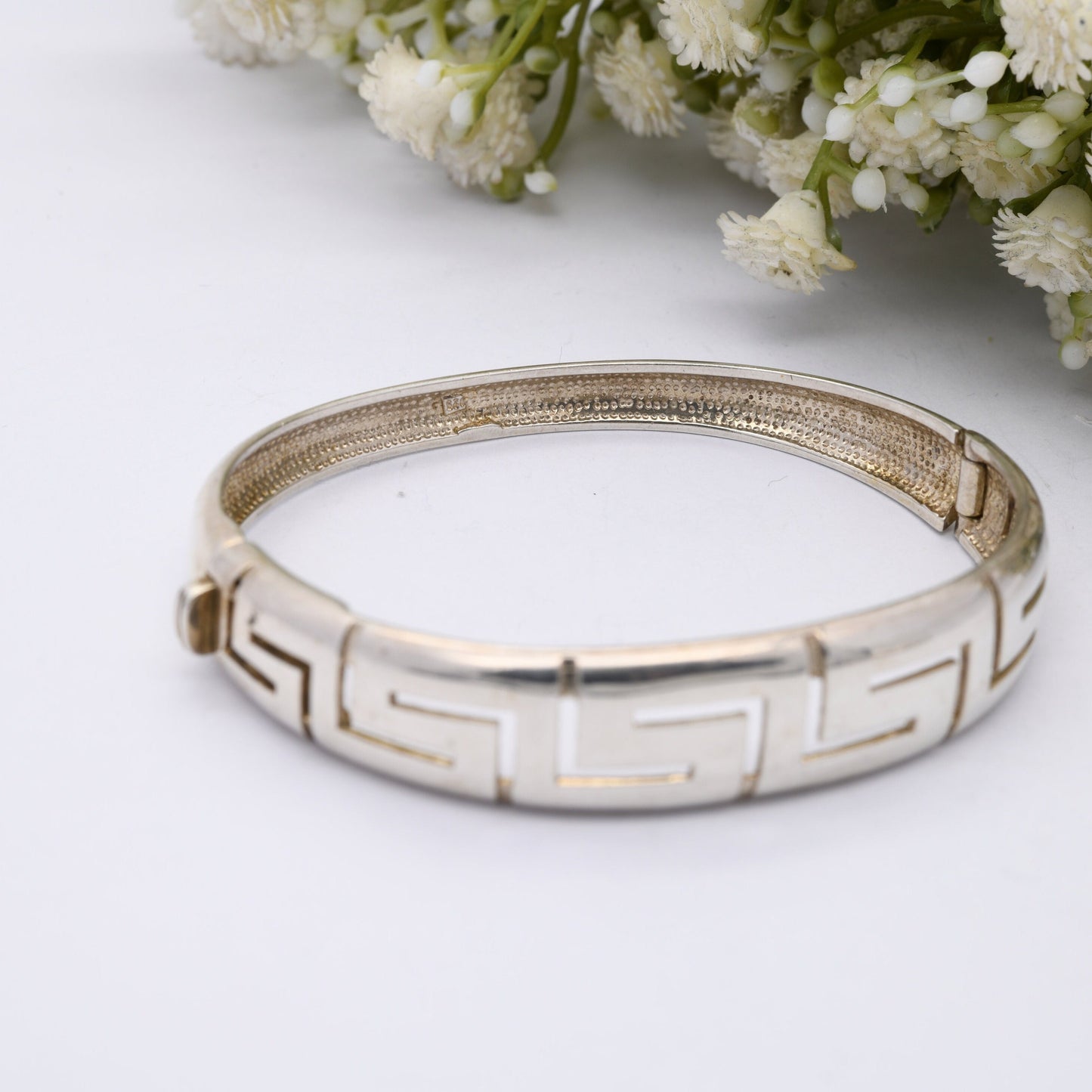 Vintage Sterling Silver Greek Key Bangle Bracelet