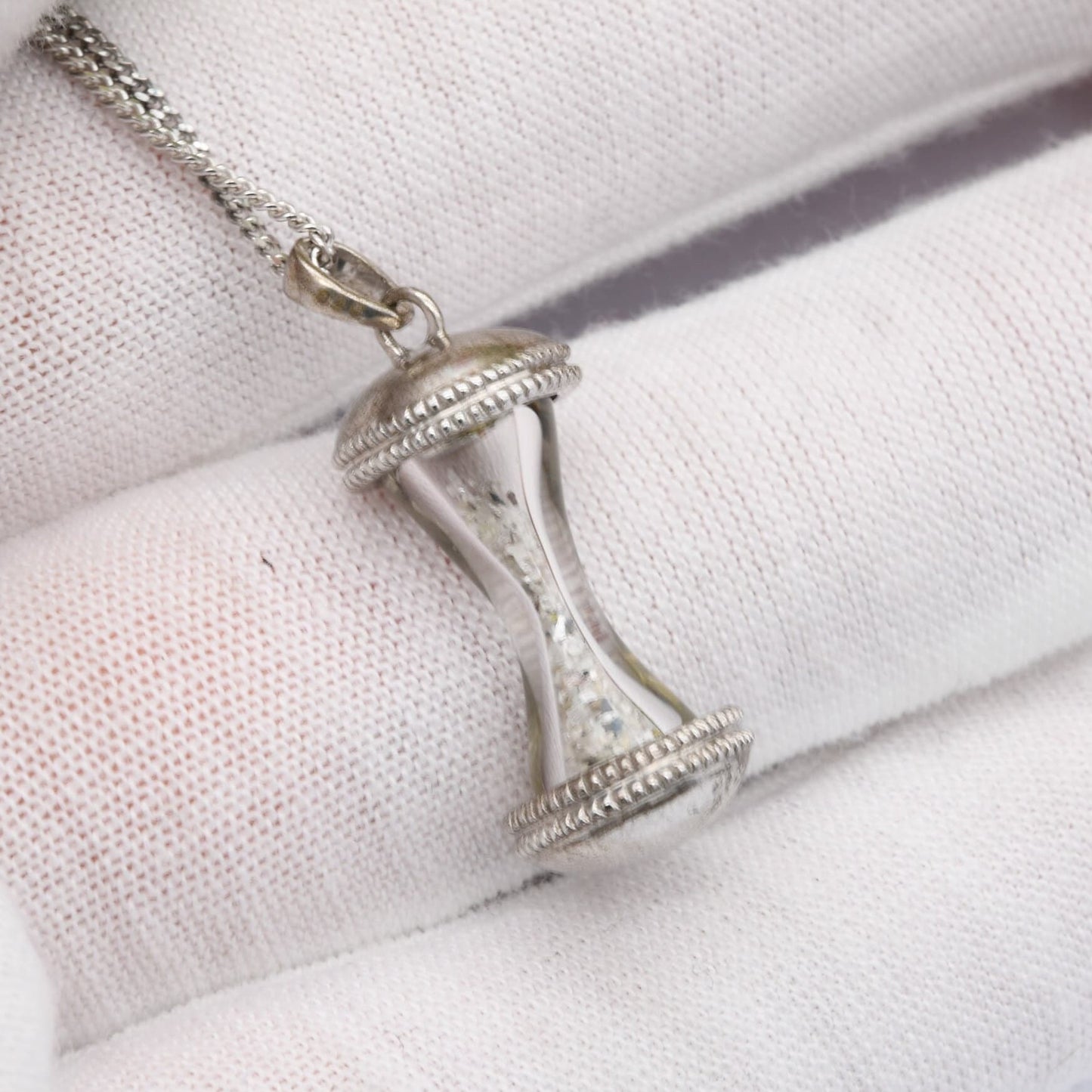 Sterling Silver Hourglass Pendant Necklace on a Trace Chain - Sand Timer | Cute Exam Gift | Time Flies