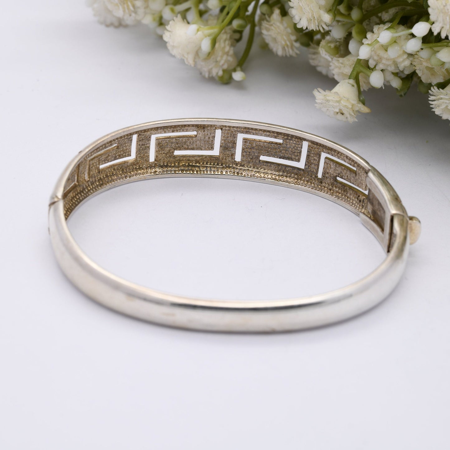 Vintage Sterling Silver Greek Key Bangle Bracelet