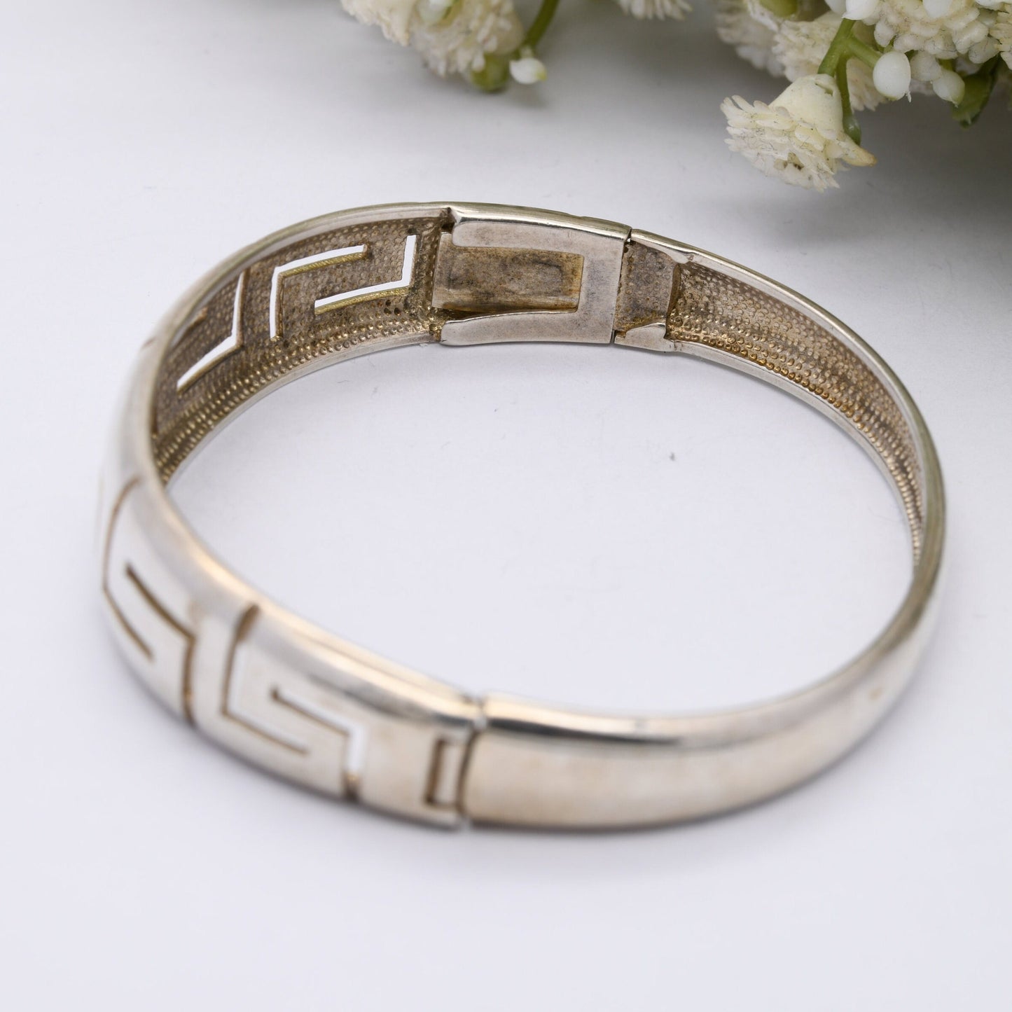 Vintage Sterling Silver Greek Key Bangle Bracelet