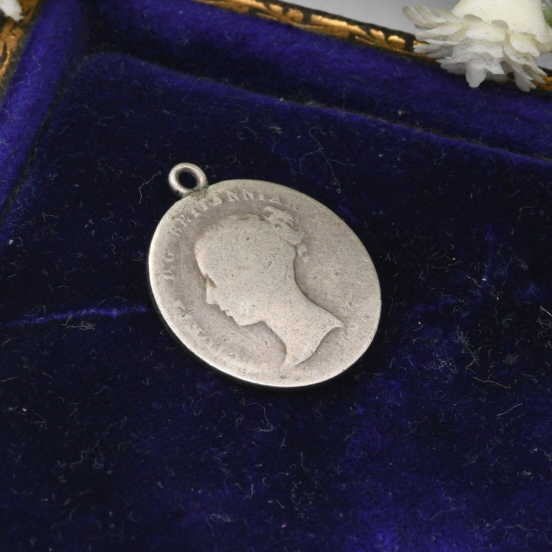 Antique Victorian Sterling Silver Four Pence 1854 Coin Charm Pendant