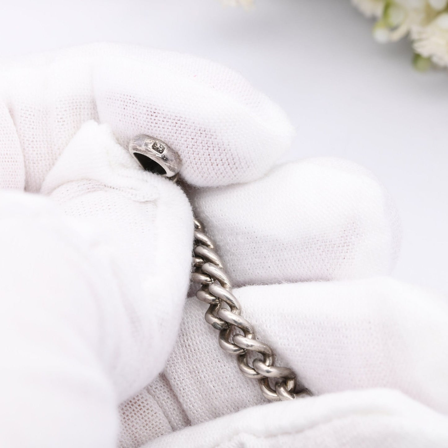 Antique Sterling Silver Curb Link Chain Bracelet with Dog Clip Clasp