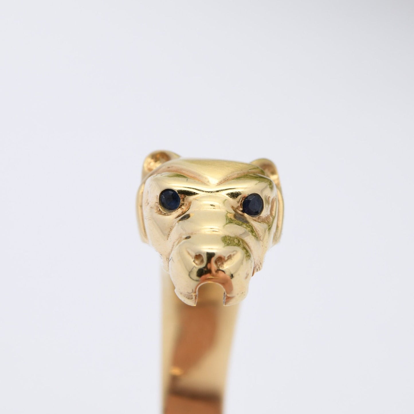 Vintage Panther 14ct Gold Bangle Bracelet with Two Heads Sapphire Eyes