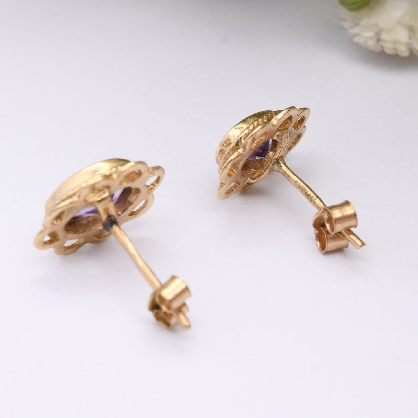Vintage 9ct Gold Amethyst Stud Earrings 1992