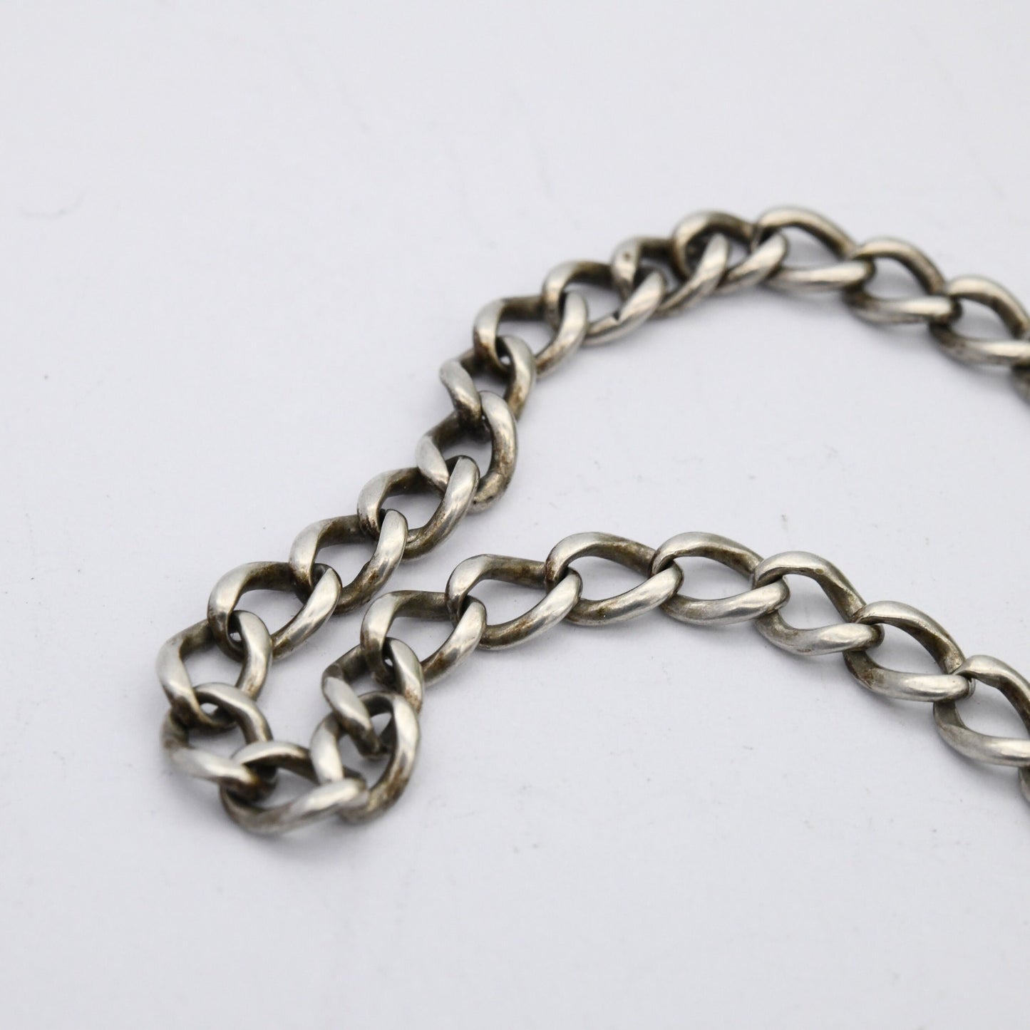 Antique Sterling Silver Albert Chain with Watch Fob Coin T-Bar & Dog Clip 1920s - Shield Fob Gold Plated | Curb Link | Pocket Watch Chain
