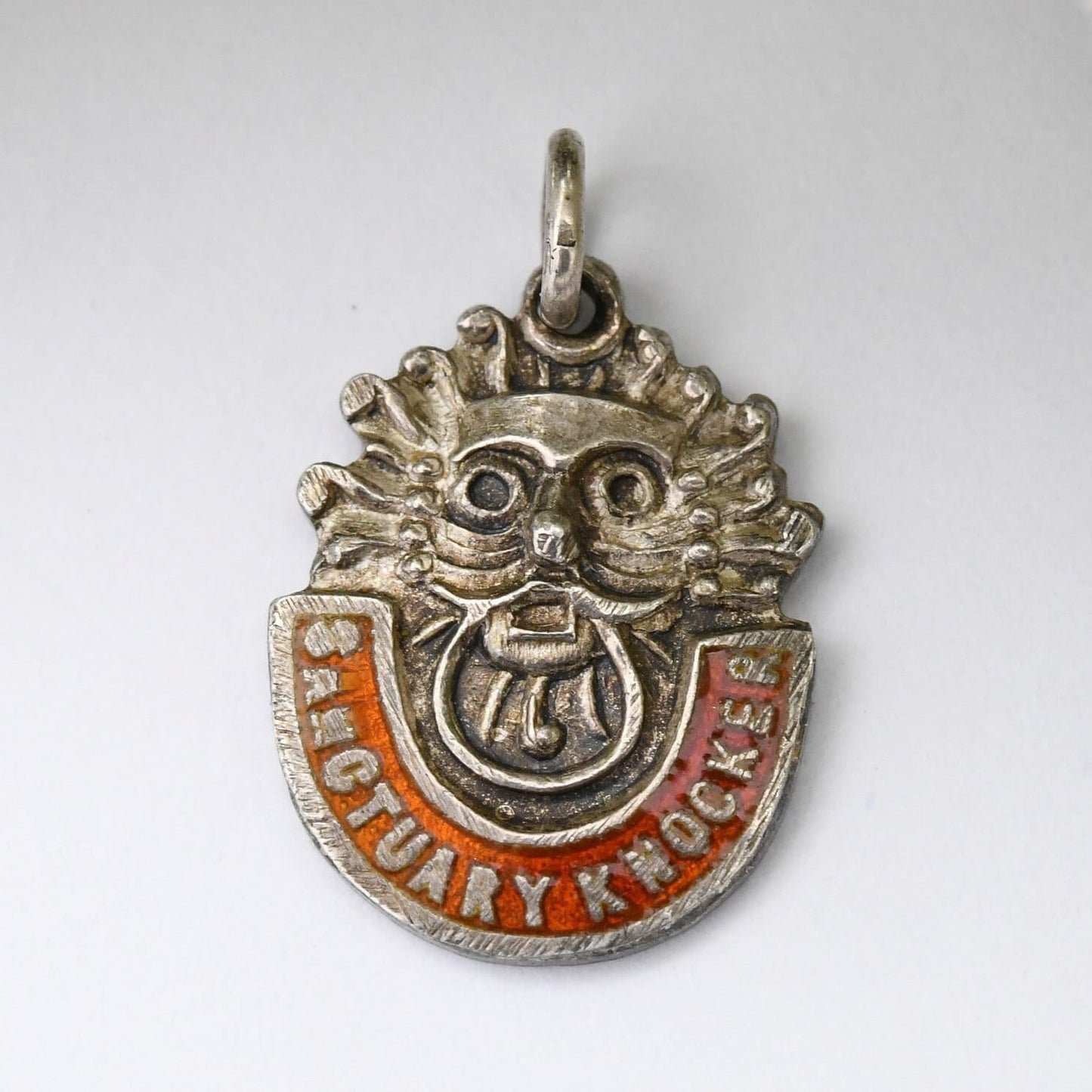 Vintage Sterling Silver Sanctuary Knocker Enamel Charm Pendant