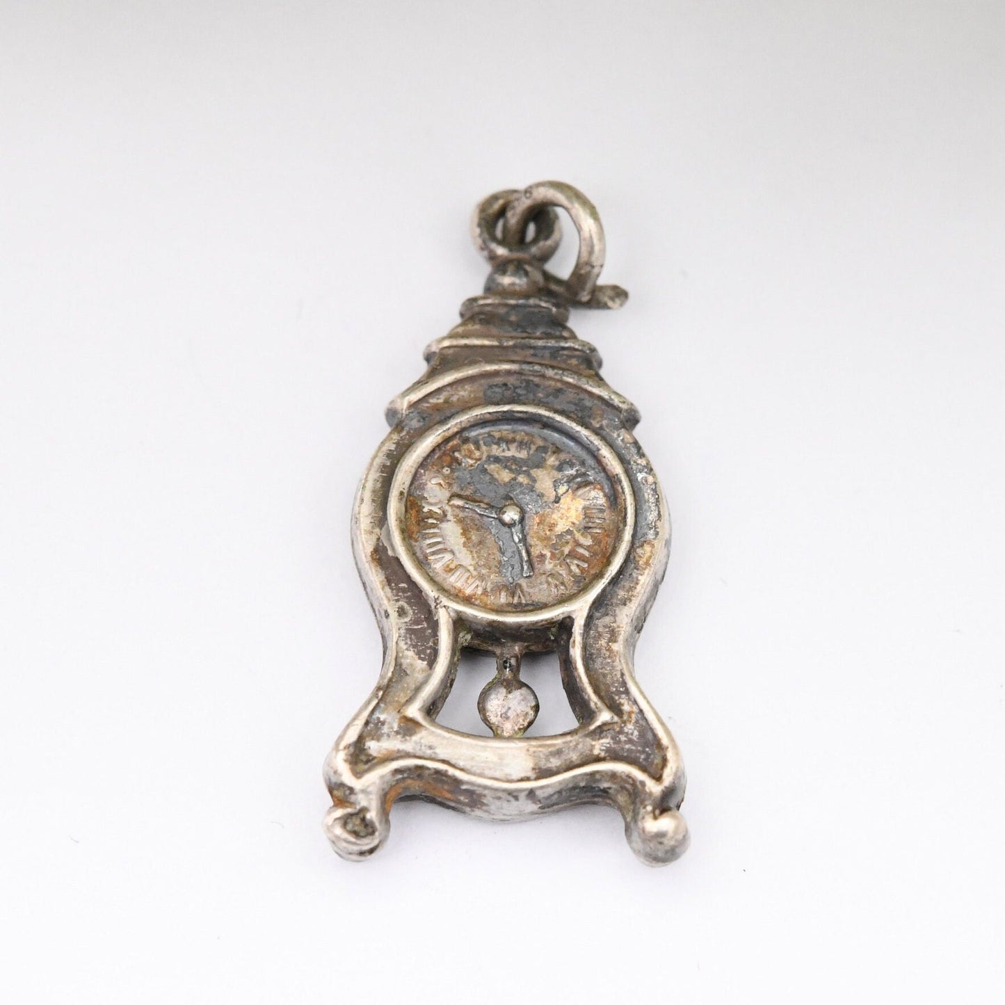 Vintage Sterling Silver Mantel Clock Charm Pendant