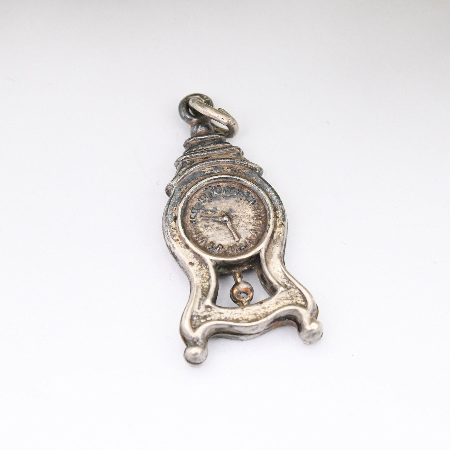 Vintage Sterling Silver Mantel Clock Charm Pendant