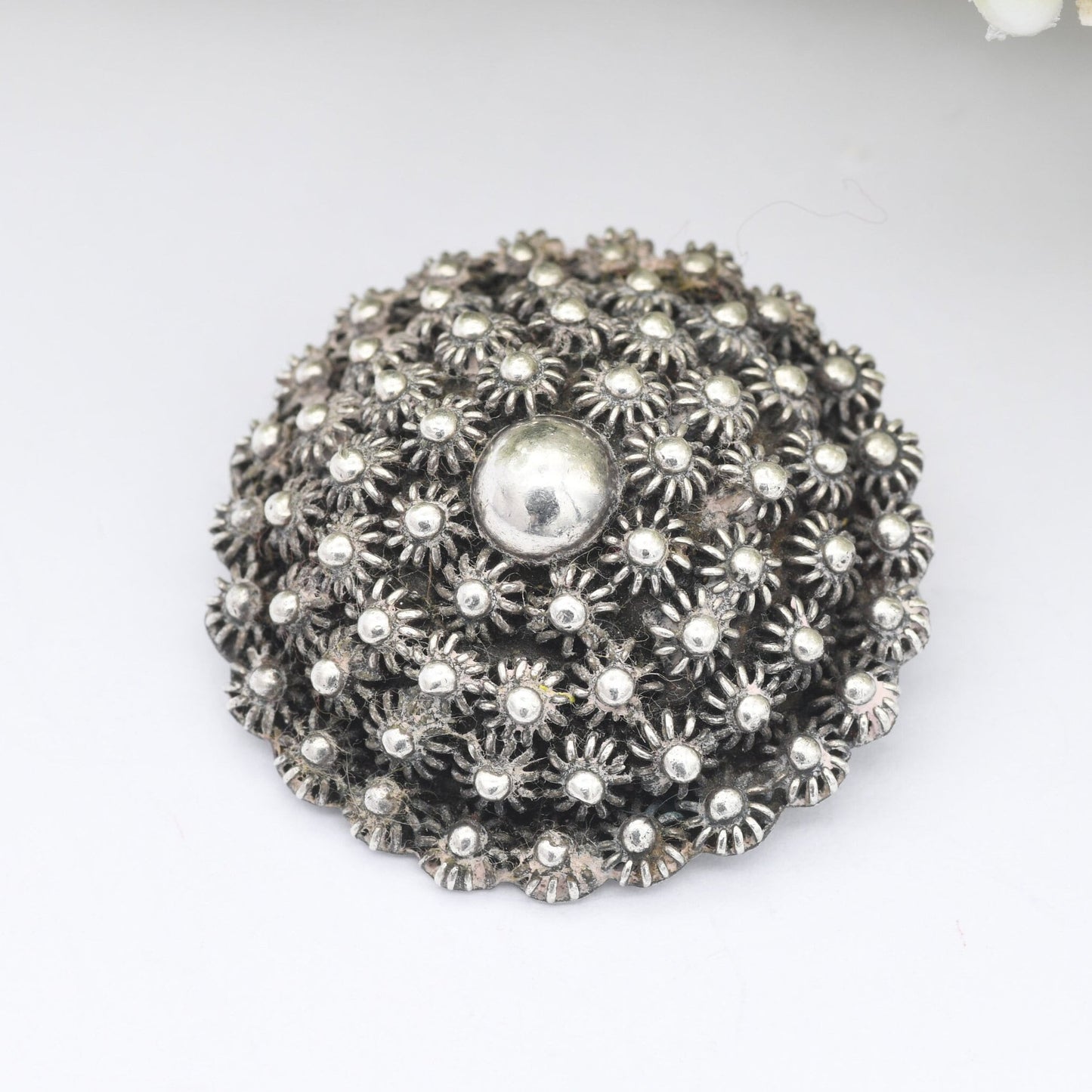 Vintage Mexican Sterling Silver Boule Brooch - Hecho en Mexico MO | Textured Boule | Star Design | Mid-Century Modern Victorian Style