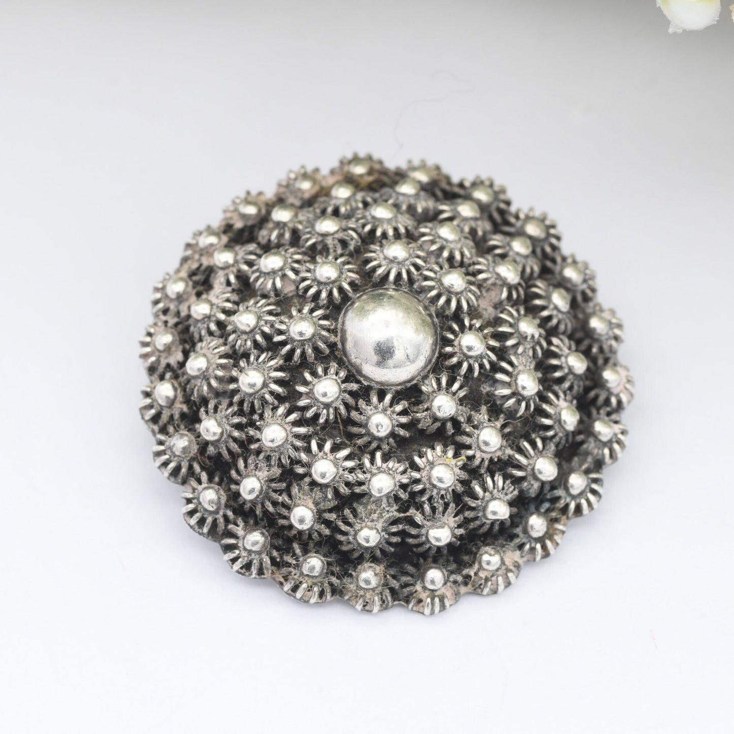 Vintage Mexican Sterling Silver Boule Brooch - Hecho en Mexico MO | Textured Boule | Star Design | Mid-Century Modern Victorian Style