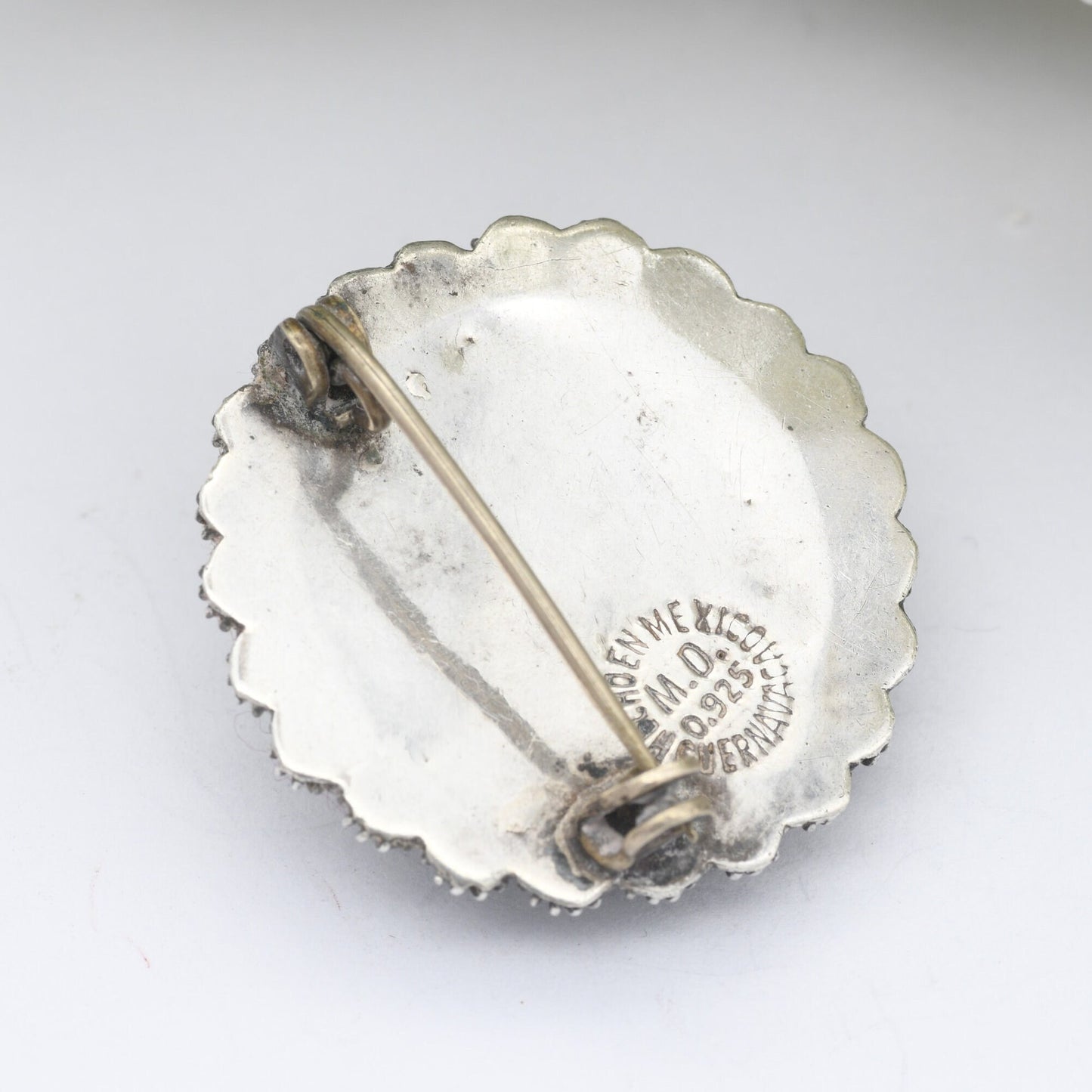 Vintage Mexican Sterling Silver Boule Brooch - Hecho en Mexico MO | Textured Boule | Star Design | Mid-Century Modern Victorian Style