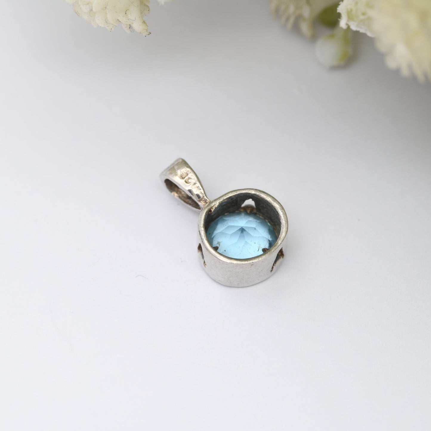Vintage Sterling Silver Blue Stone Pendant - Minimal Everyday Silver Jewellery | Small Pendant