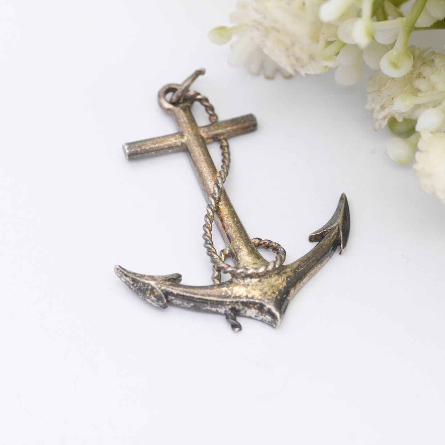 Vintage Anchor Pendant with Rope Twist - Nautical Sailor Themed Jewellery