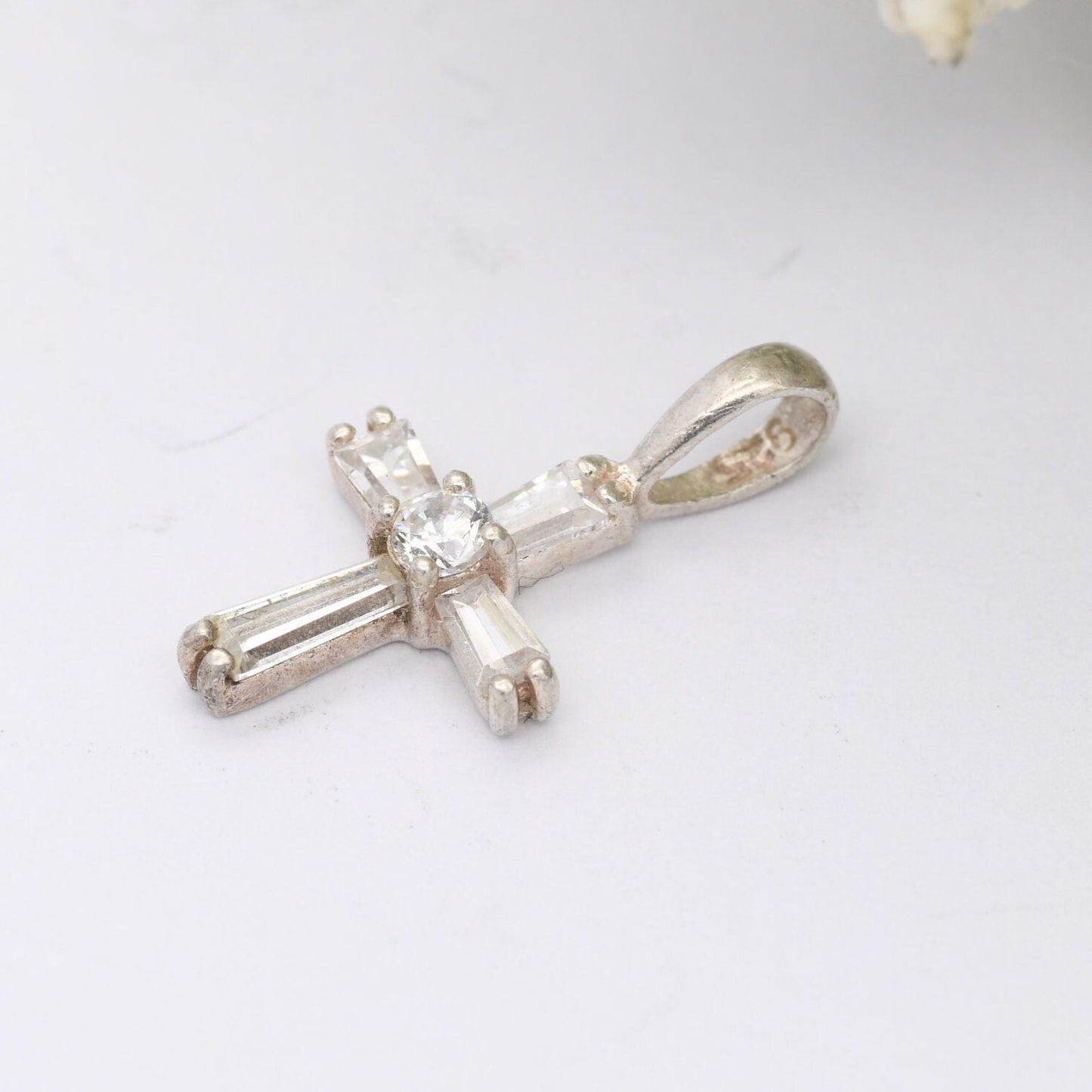 Sterling Silver CZ Cross Pendant - Small Sparkly Cross