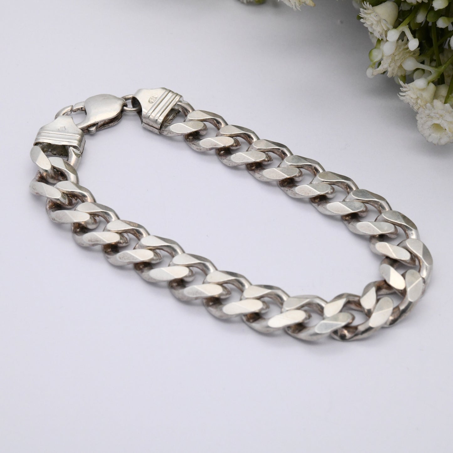 Chunky Vintage Sterling Silver Curb Link Chain Bracelet