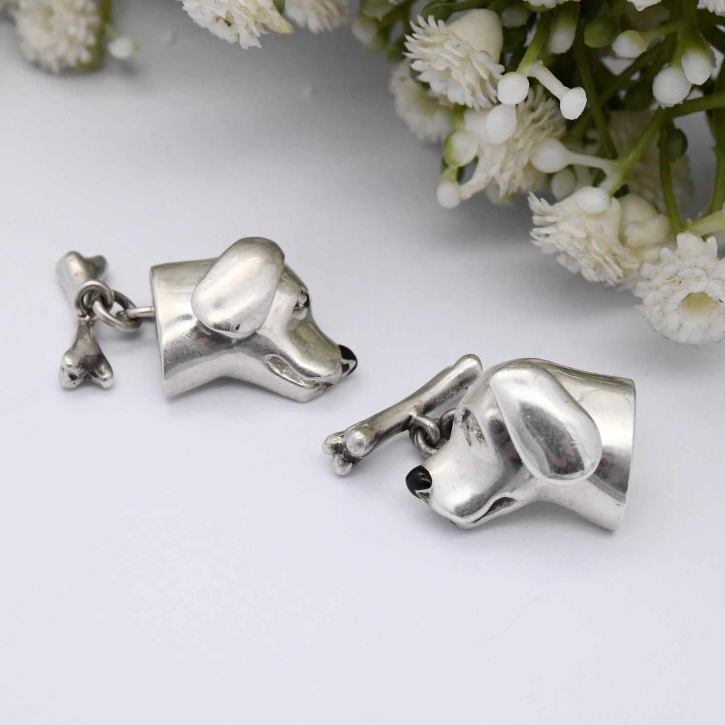 Vintage Links of London Sterling Silver Dog and Bone Cufflinks 1997