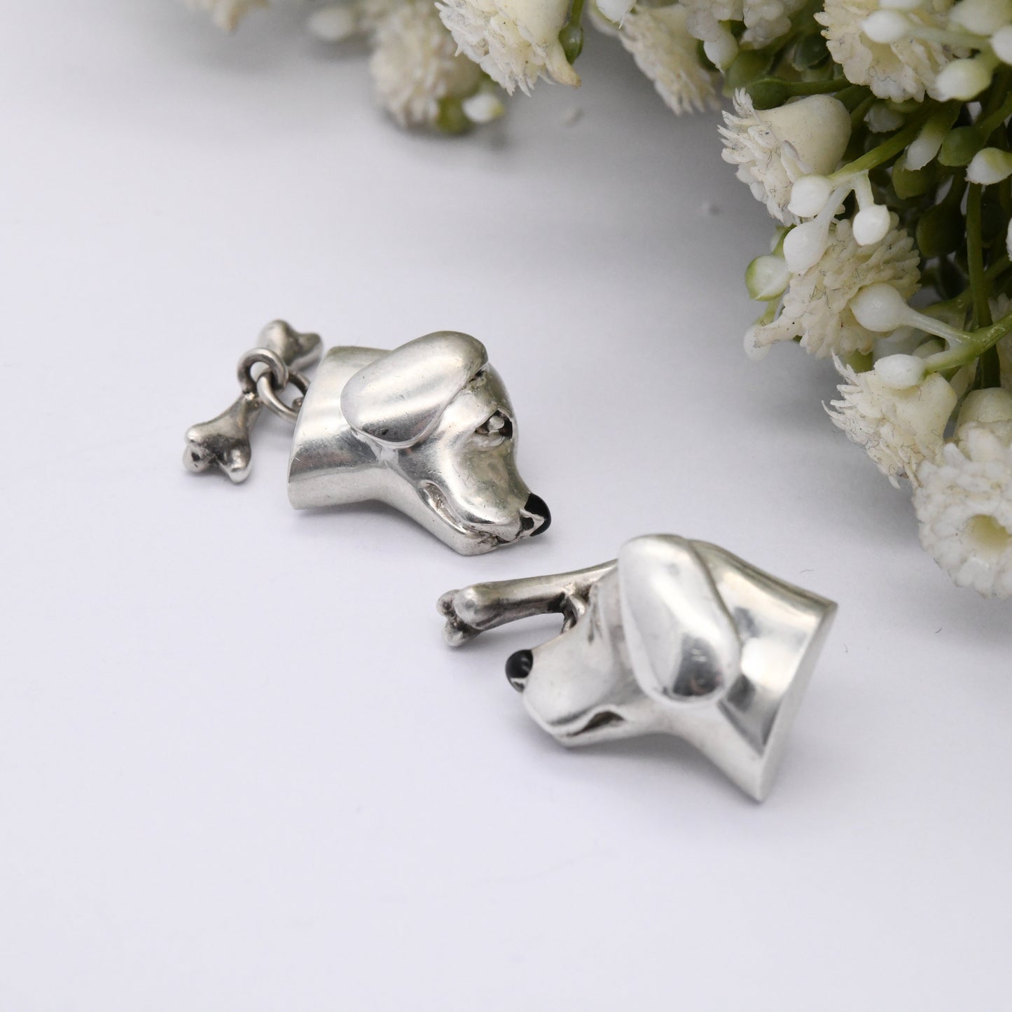 Vintage Links of London Sterling Silver Dog and Bone Cufflinks 1997