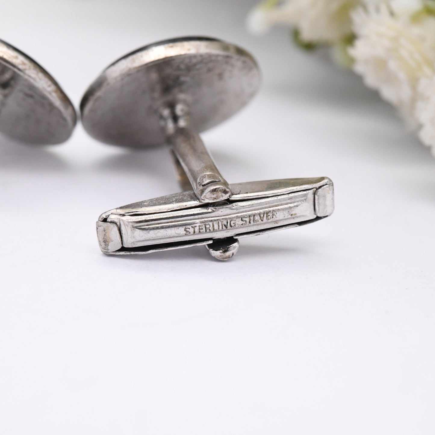 Vintage Sterling Silver Onyx Cufflinks 1977 by John Ashford and Son JA&S