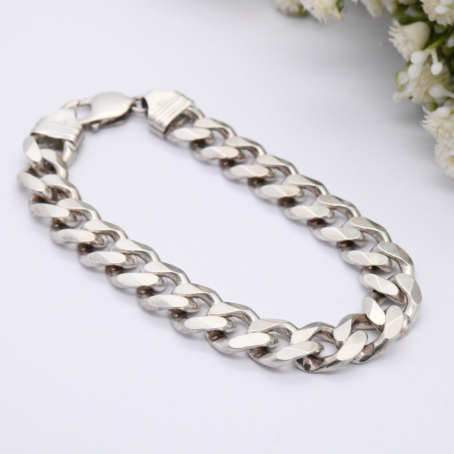 Chunky Vintage Sterling Silver Curb Link Chain Bracelet